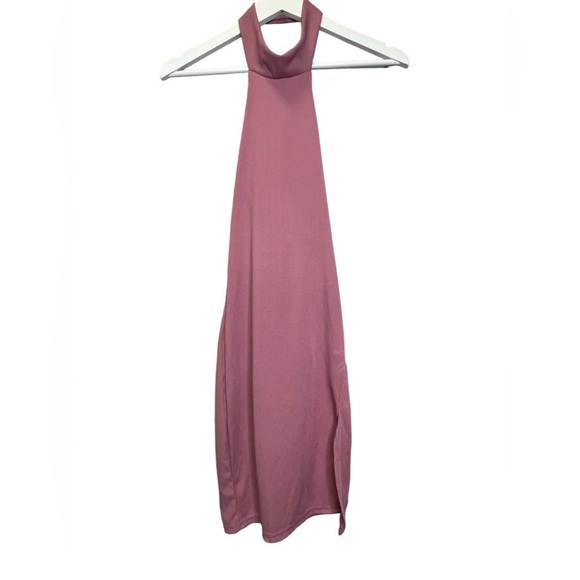 Pretty Little Thing | Basic Mauve Ribbed High Neck Split Detail Dress Sz 0 - Picture 2 of 8